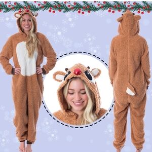 Rudolph The Red Nosed Reindeer Unisex Adult Fleece Union Suit Pajama 60th Anniv.